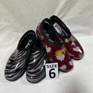 Two for One Price!!! Sloggers Waterproof Rain Shoes - Red Chicken & Zebra.